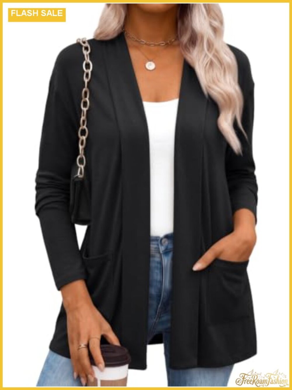 Women's Lightweight Knit Open Front Long Cardigan with Pockets